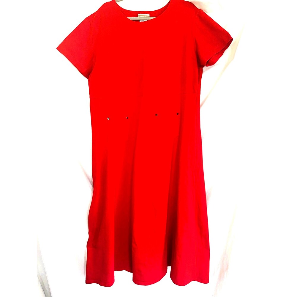 Red Maxi 100% Linen Dress, Short/Sl Scoop Neck Pockets  Coldwater Creek, Size XL